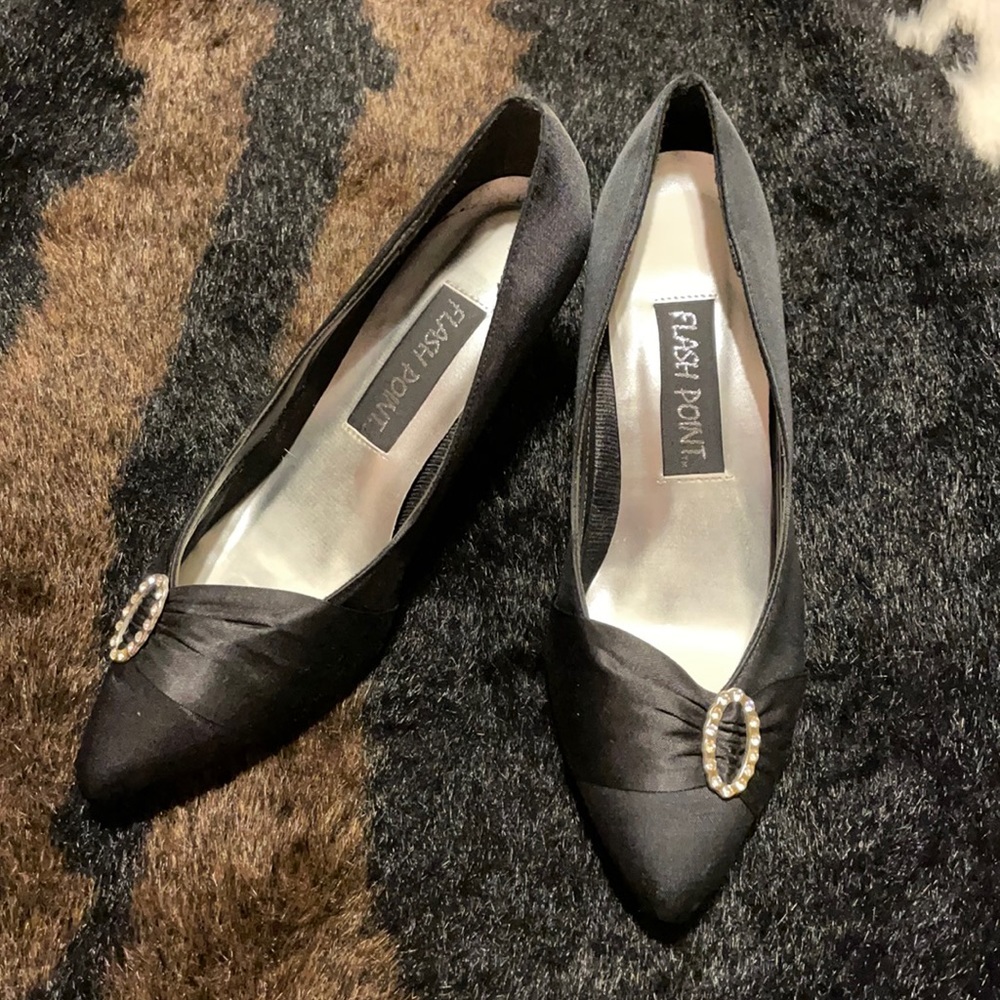 Vintage flash point black satin rhinestone heels size 6.5